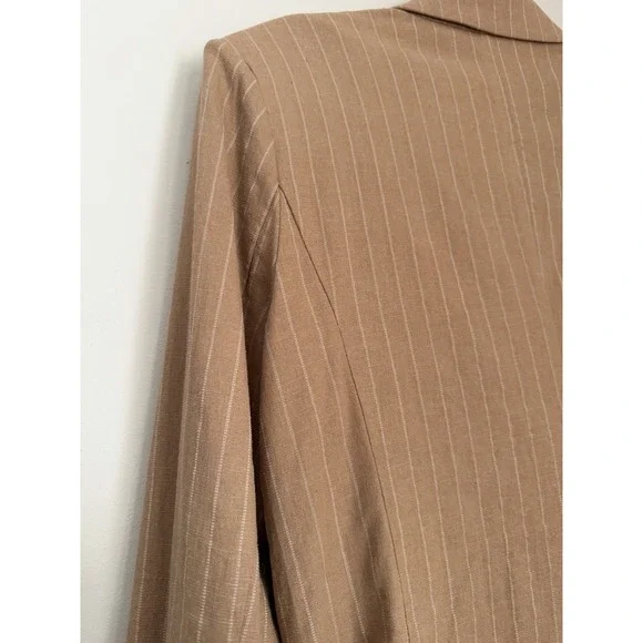 Nicholas Women US 8 Oversized Linen Blazer Charlee Camel Brown Tan Pinstripe